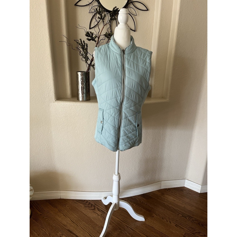 Grace & Lace Puffer Vest Womens Large Aqua Blue EUC Quilted Stretch Side Panels
